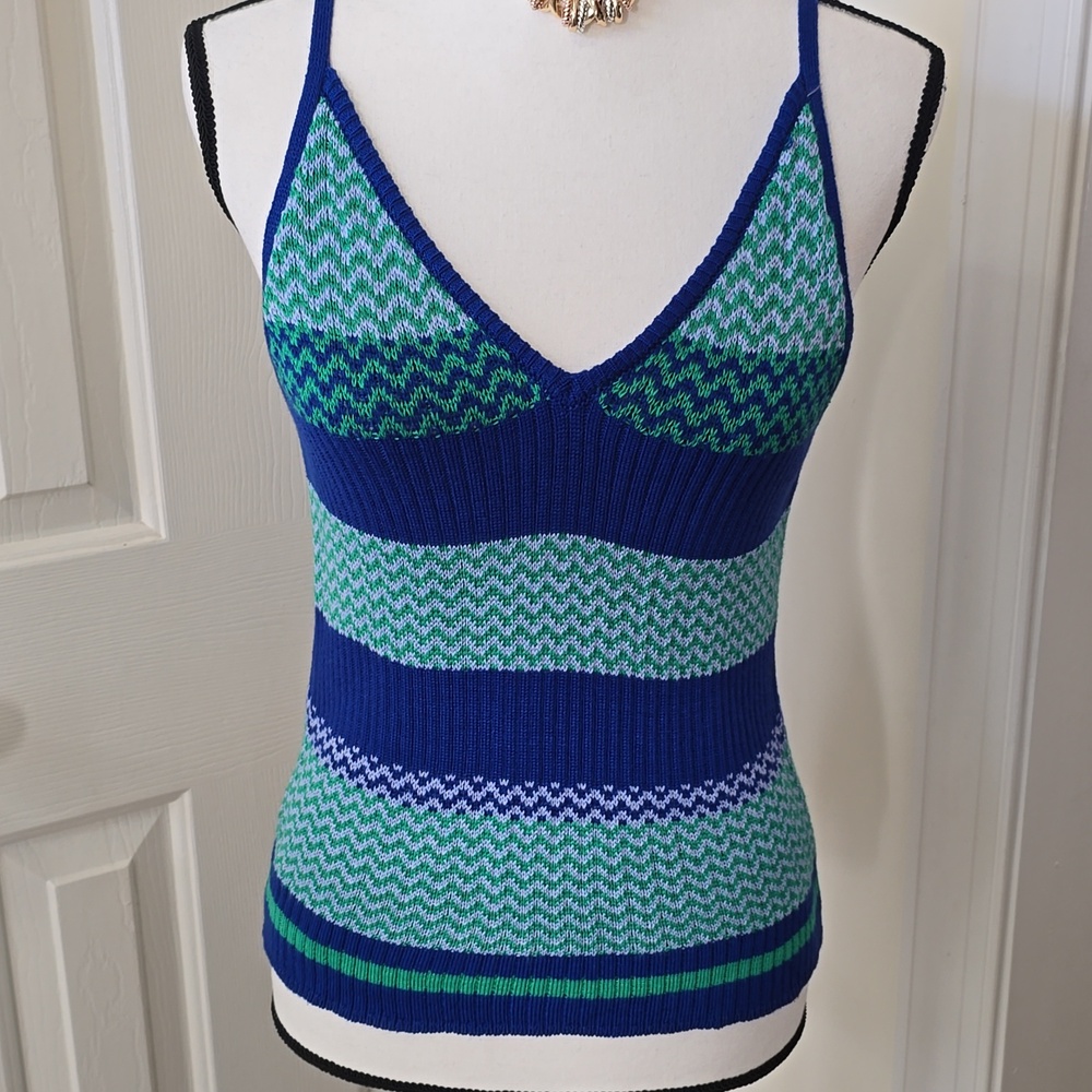 CABANA BY CROWN IVY BRAND WOMEN'S JUNIOR SIZE BLUE & GREEN TANK TOP SIZE XL